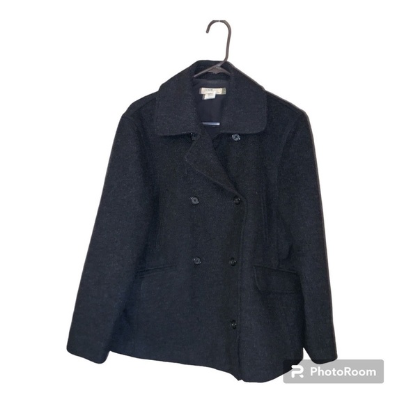 J Crew medium wool pea coat womens gray flaw preppy academia collegiate fall - Picture 1 of 10